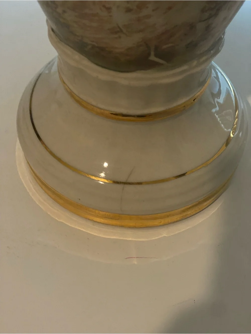 Vintage Green Hand Painted French Porcelain Table Lamp base with Gold Accents